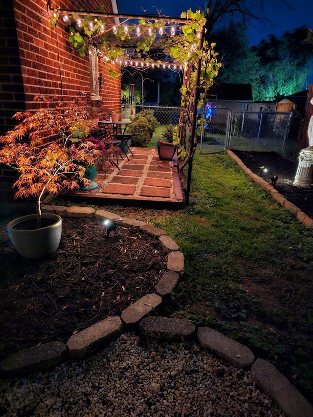 view of yard at night