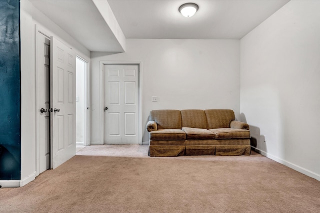 sitting room with light colored carpet