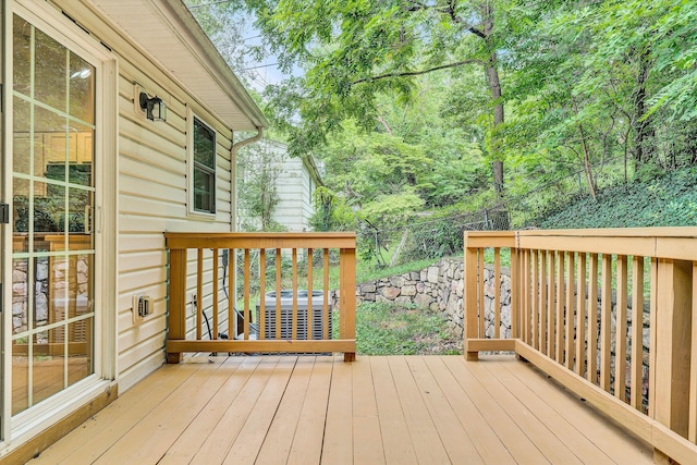 wooden deck with cooling unit