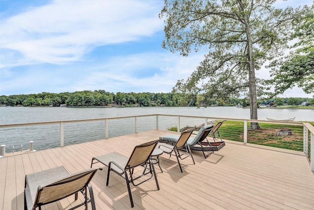 view of dock featuring a deck with water view