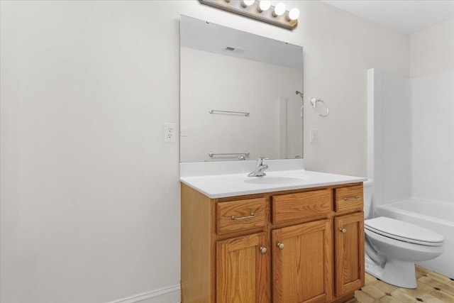 full bathroom featuring vanity, toilet, and bathing tub / shower combination