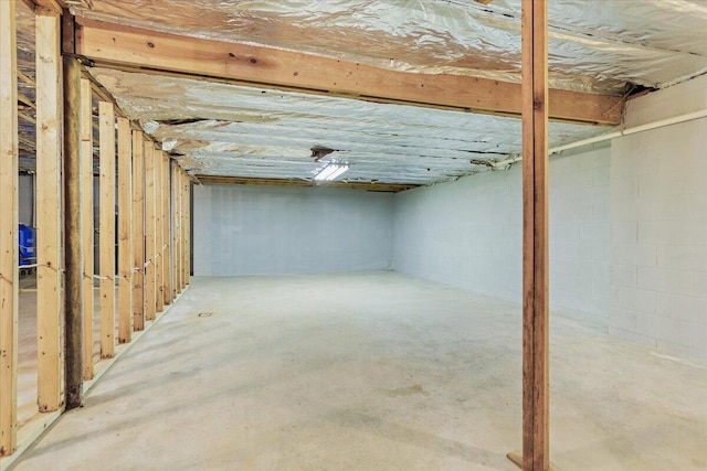 unfinished basement with concrete block wall