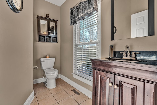 bathroom with vanity, toilet, and tile patterned floors