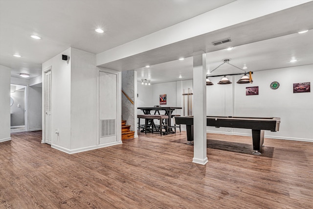 rec room featuring hardwood / wood-style flooring