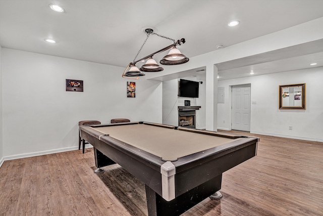 game room featuring wood-type flooring and billiards