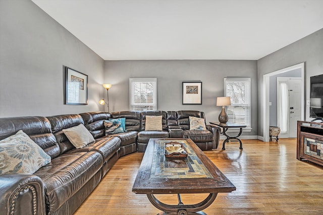 living room with plenty of natural light and light wood-type flooring