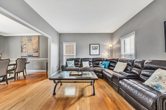 living room featuring light wood-type flooring