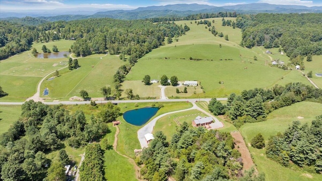 aerial view featuring a water and mountain view