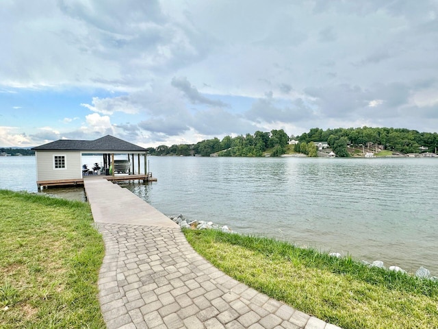 dock area with a water view