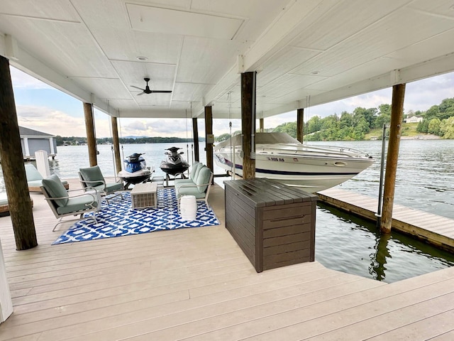 view of dock with a water view