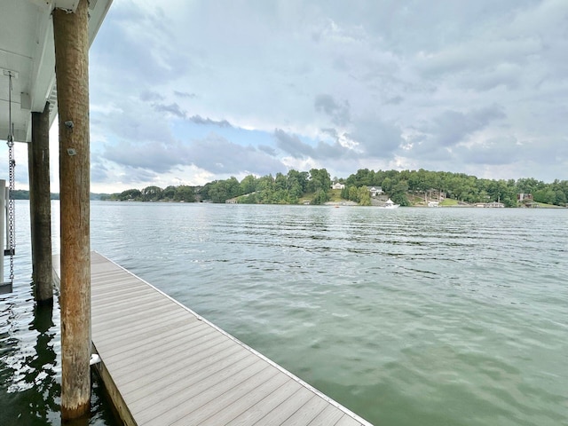 view of dock with a water view