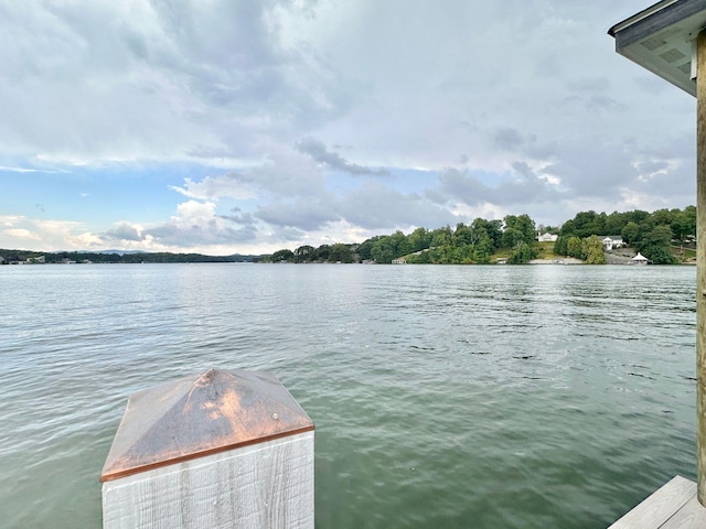 property view of water featuring a boat dock