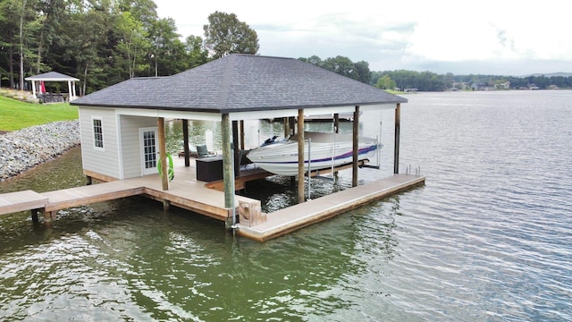 view of dock with a water view