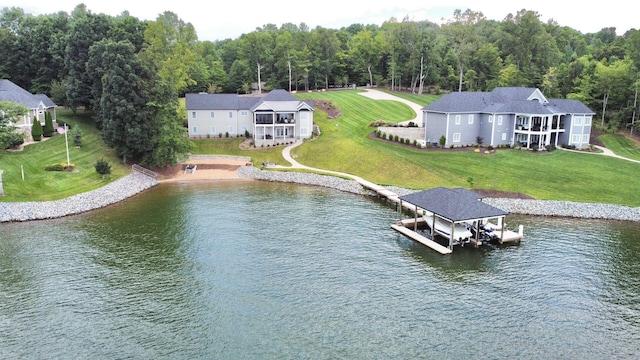 dock area with a water view