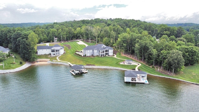 bird's eye view featuring a water view