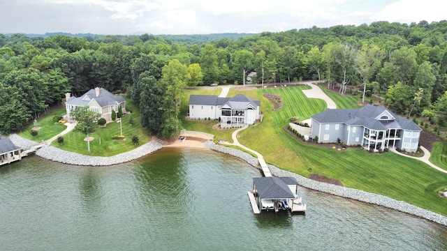 drone / aerial view featuring a water view