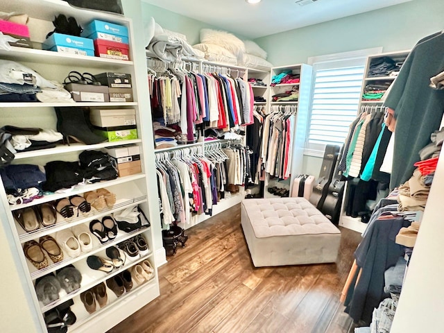 spacious closet with hardwood / wood-style flooring