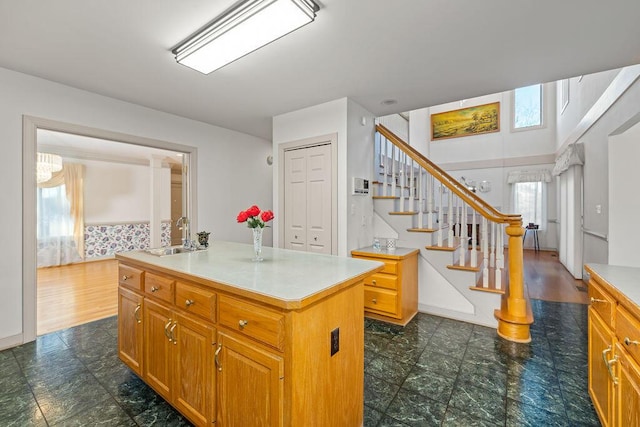 kitchen featuring sink and a center island with sink