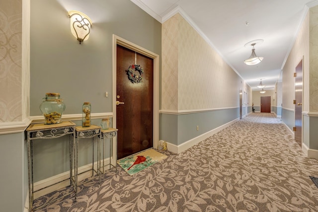 hallway with ornamental molding