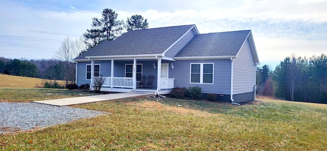 view of front of house with a porch and a front yard