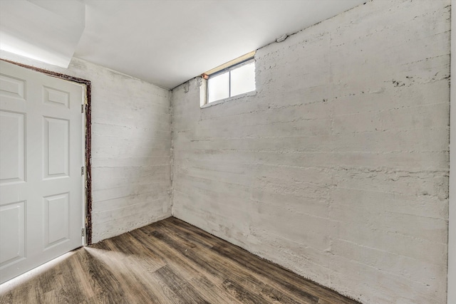 basement with wood-type flooring