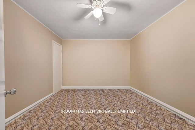 unfurnished room with crown molding and ceiling fan