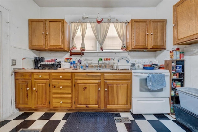 kitchen with sink and white range with electric stovetop