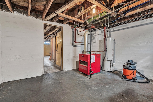 basement featuring gas water heater