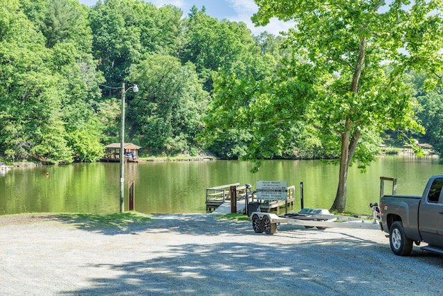 water view featuring a dock