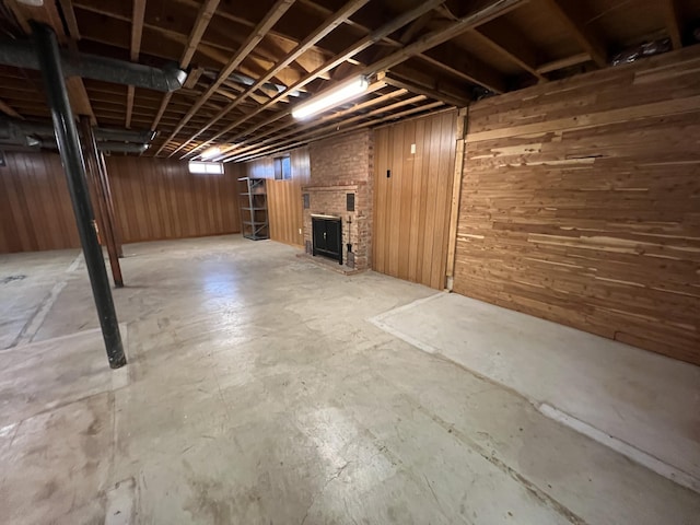 basement with wood walls