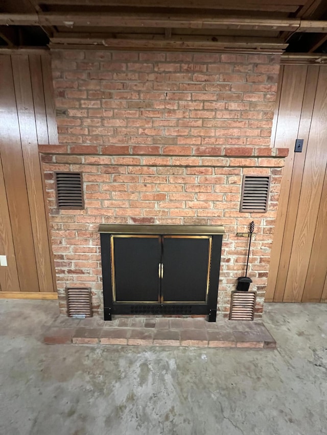 room details featuring wood walls