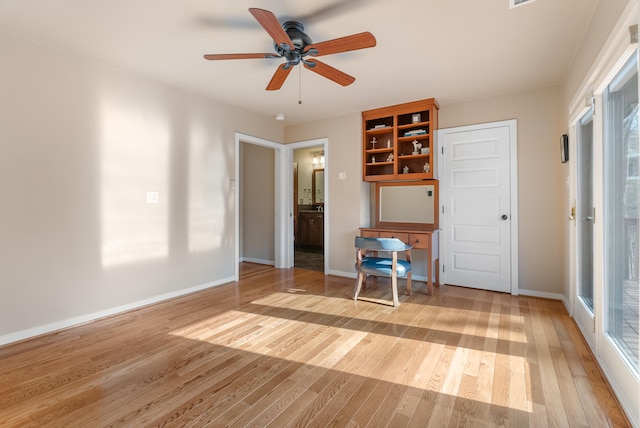 interior space featuring ceiling fan and light hardwood / wood-style flooring