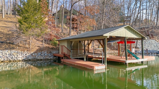 dock area featuring a water view