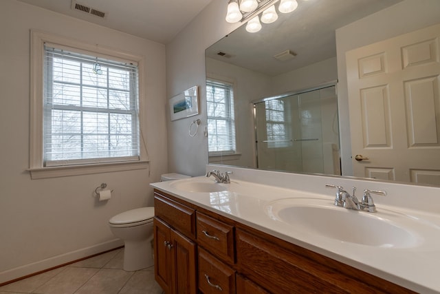 full bath with a sink, visible vents, toilet, and a healthy amount of sunlight