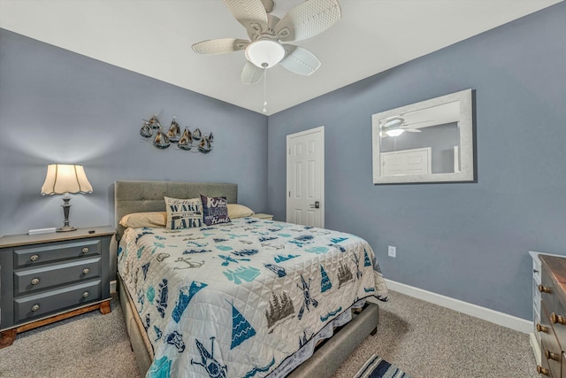 bedroom with carpet floors and ceiling fan