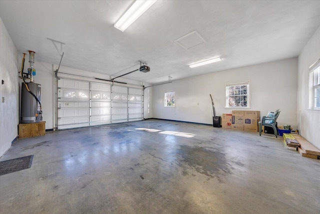 garage featuring a garage door opener and gas water heater