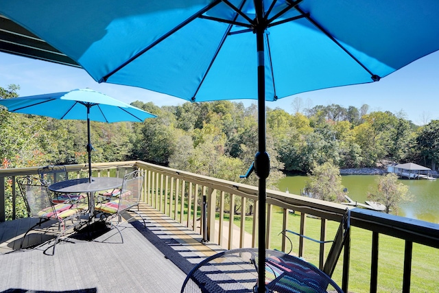 wooden deck with a water view