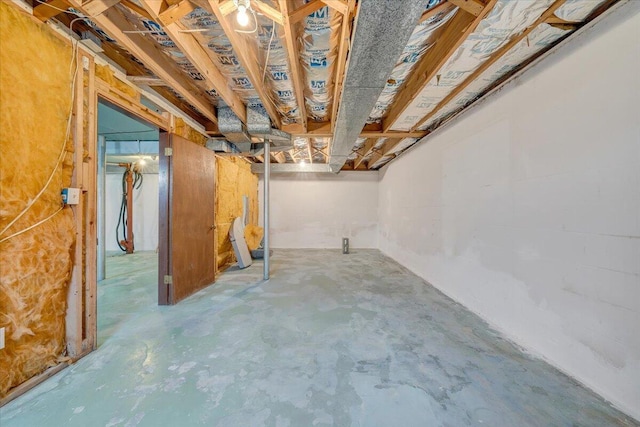 view of unfinished basement