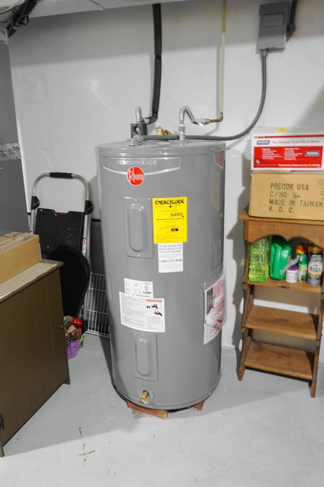 utility room featuring water heater