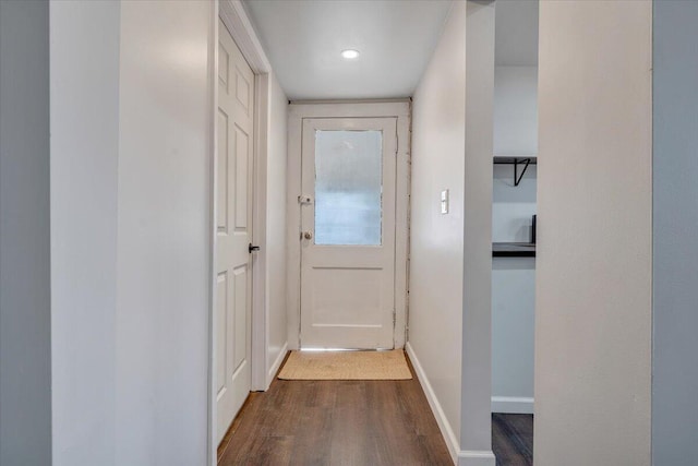 entryway with dark wood-type flooring