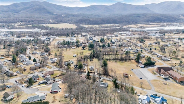 drone / aerial view featuring a mountain view