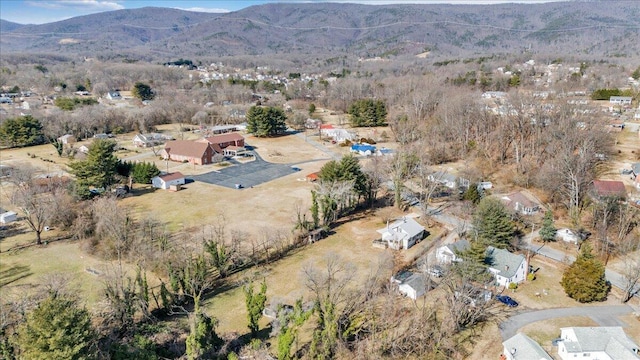 drone / aerial view featuring a mountain view