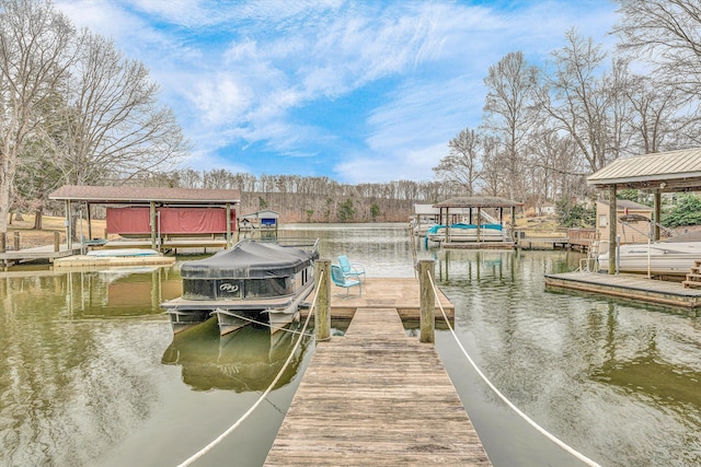 view of dock with a water view