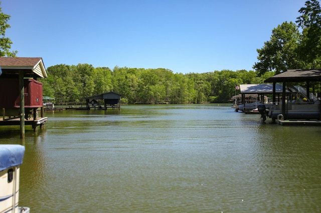 view of dock with a water view