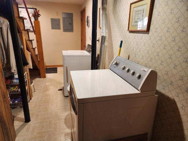 laundry room with independent washer and dryer and electric panel