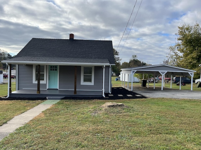 bungalow with a carport, a front yard, and covered porch