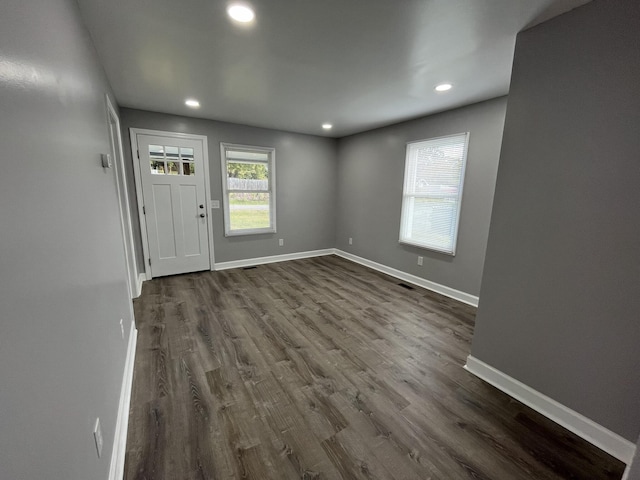 foyer entrance with dark wood-type flooring