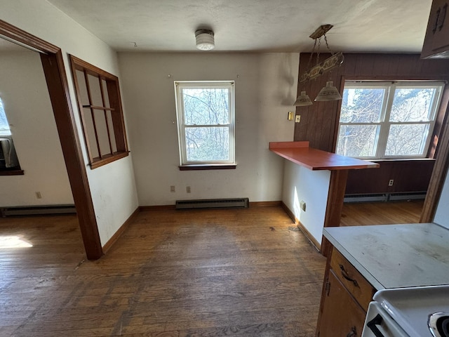1075 Windstar Cir, Vinton, VA 24179 - unfurnished dining area with a baseboard heating unit, dark wood-type flooring, and baseboards