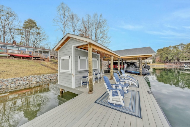 dock area with a water view