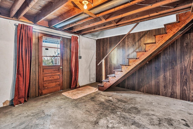 basement with wood walls